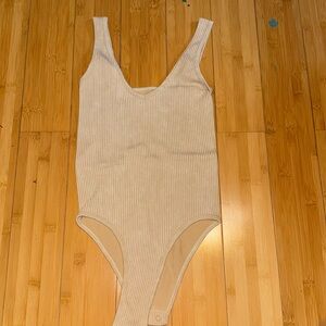 Cream Nylon Ribbed Body Suit